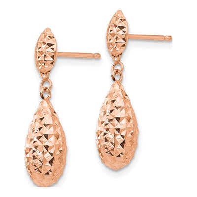 14K Rose Gold Diamond-Cut Teardrop Dangle Earrings – view 2