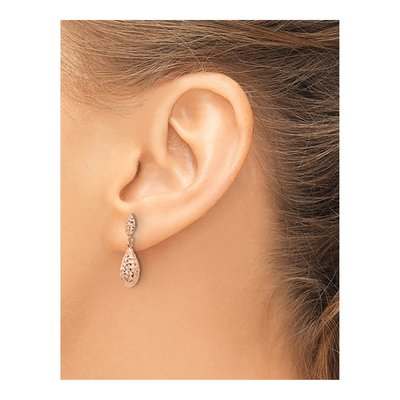 14K Rose Gold Diamond-Cut Teardrop Dangle Earrings – view 3