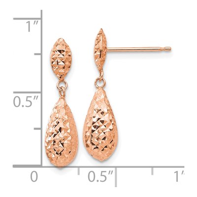 14K Rose Gold Diamond-Cut Teardrop Dangle Earrings – view 4