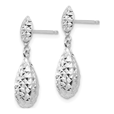 14K White Gold Diamond-Cut Teardrop Dangle Earrings – view 2