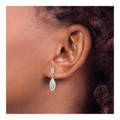 14K White Gold Diamond-Cut Teardrop Dangle Earrings – view 3