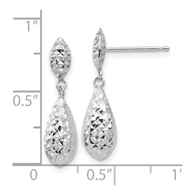 14K White Gold Diamond-Cut Teardrop Dangle Earrings – view 4