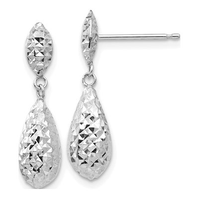 14K White Gold Diamond-Cut Teardrop Dangle Earrings