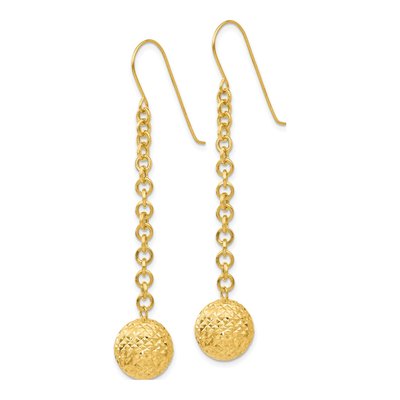 14K Yellow Gold Diamond-Cut Hollow Dangle Earrings – view 3