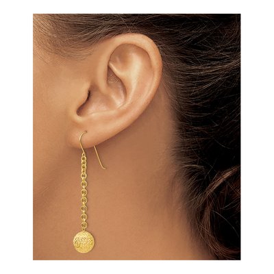 14K Yellow Gold Diamond-Cut Hollow Dangle Earrings – view 4