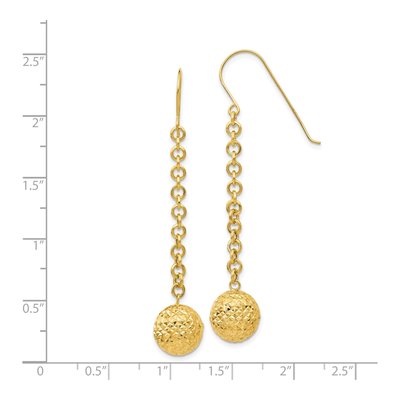 14K Yellow Gold Diamond-Cut Hollow Dangle Earrings – view 5
