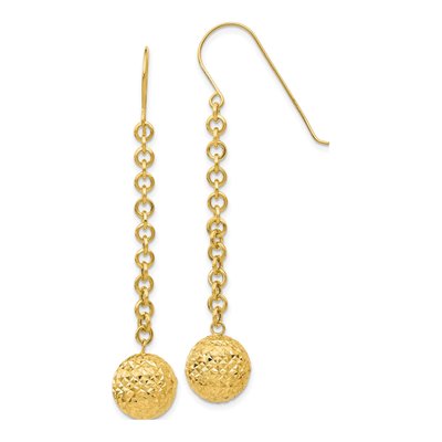 14K Yellow Gold Diamond-Cut Hollow Dangle Earrings
