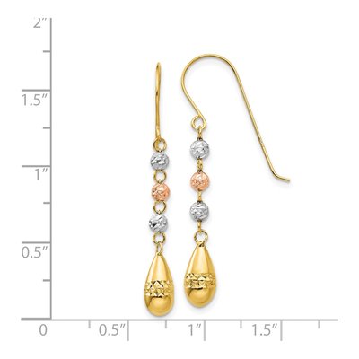 14K Tri-Color Gold Puffed Teardrop Dangle Earrings – view 5