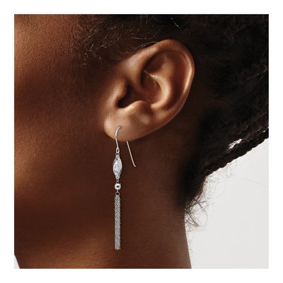 14K White Gold Tassel French Hook Dangle Earrings – view 3