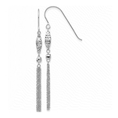 14K White Gold Tassel French Hook Dangle Earrings