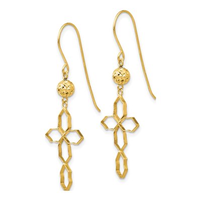 14K Yellow Gold Geometric Cross Dangle Earrings – view 2