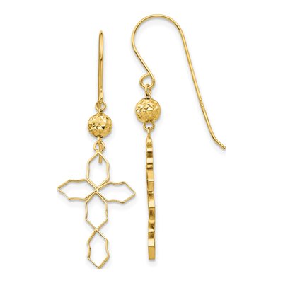 14K Yellow Gold Geometric Cross Dangle Earrings