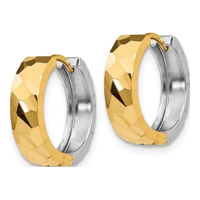 14K Two-Tone Gold 14mm Textured Huggie Hoop Earrings – view 3