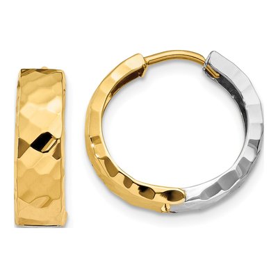 14K Two-Tone Gold 14mm Textured Huggie Hoop Earrings
