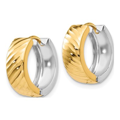 14K Two-Tone Gold 14mm Textured Huggie Hoop Earrings – view 3