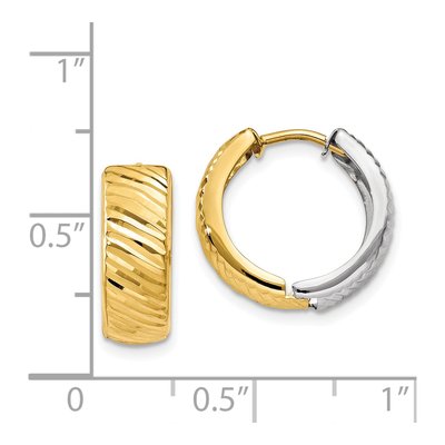 14K Two-Tone Gold 14mm Textured Huggie Hoop Earrings – view 5