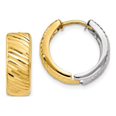 14K Two-Tone Gold 14mm Textured Huggie Hoop Earrings