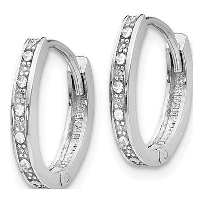 14K White Gold 12mm Diamond-Cut Huggie Hoop Earrings – view 3