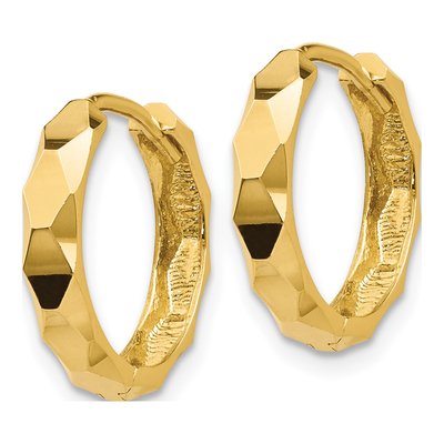 14K Yellow Gold 14mm Diamond-Cut Huggie Hoop Earrings – view 2