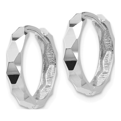 14K White Gold 14mm Diamond-Cut Huggie Hoop Earrings – view 3