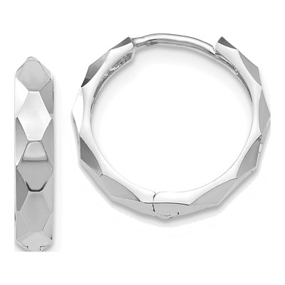 14K White Gold 14mm Diamond-Cut Huggie Hoop Earrings