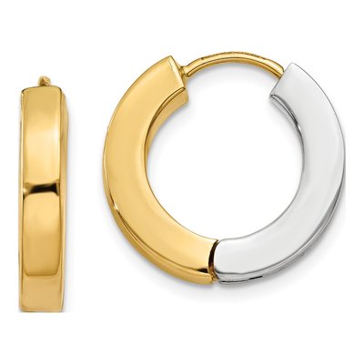 14K Two-Tone Gold 16mm Hollow Huggie Hoop Earrings