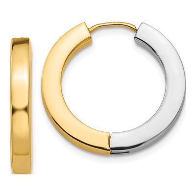 14K Two-Tone Gold 21mm Hollow Huggie Hoop Earrings
