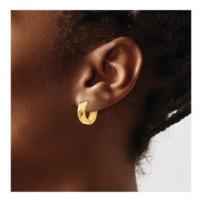 14K Yellow Gold 14mm Textured Huggie Hoop Earrings – view 4
