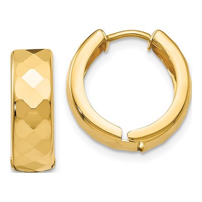 14K Yellow Gold 14mm Textured Huggie Hoop Earrings
