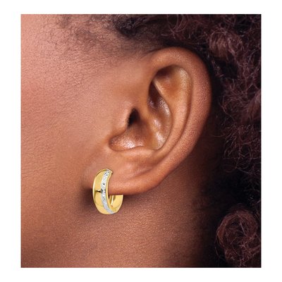 14K Yellow Gold 15mm Textured Huggie Hoop Earrings – view 4
