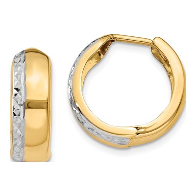 14K Yellow Gold 15mm Textured Huggie Hoop Earrings