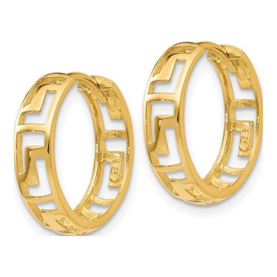 14K Yellow Gold 15mm Greek Key Huggie Hoop Earrings – view 3
