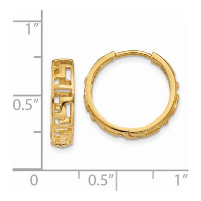 14K Yellow Gold 15mm Greek Key Huggie Hoop Earrings – view 5