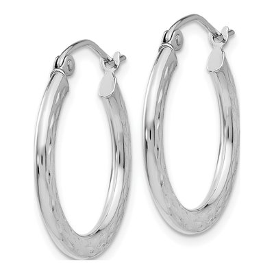 14K White Gold 21mm Diamond-Cut Hollow Hoop Earrings – view 3