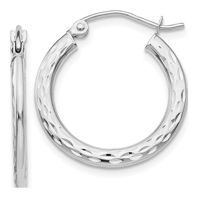 14K White Gold 21mm Diamond-Cut Hollow Hoop Earrings