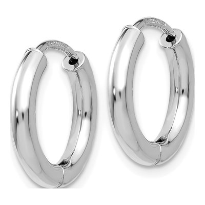 14K White Gold 15mm Hollow Huggie Hoop Earrings – view 2