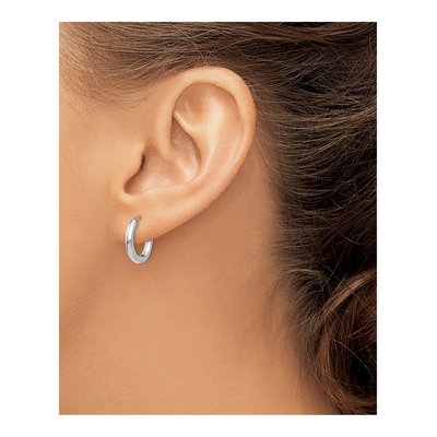 14K White Gold 15mm Hollow Huggie Hoop Earrings – view 3