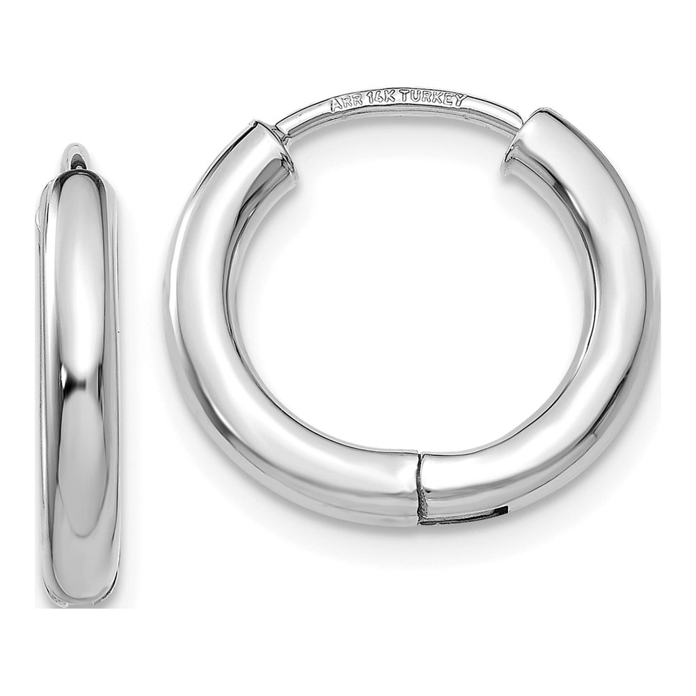 14K White Gold 15mm Hollow Huggie Hoop Earrings
