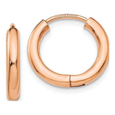 14K Rose Gold 15mm Hollow Huggie Hoop Earrings