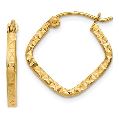 14K Yellow Gold 17mm Diamond-Cut Squared Hoop Earrings