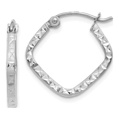 14K White Gold 17mm Diamond-Cut Squared Hoop Earrings