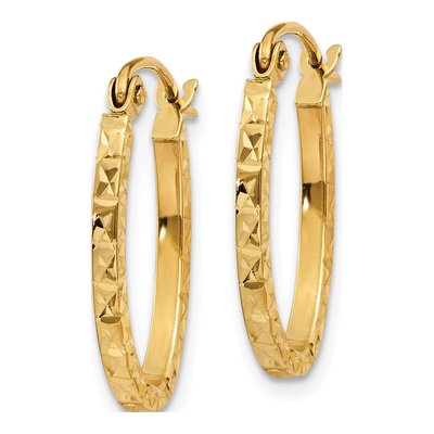 14K Yellow Gold Diamond-Cut Oval Hoop Earrings – view 2