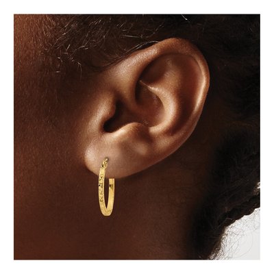 14K Yellow Gold Diamond-Cut Oval Hoop Earrings – view 3