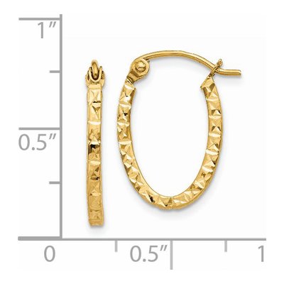 14K Yellow Gold Diamond-Cut Oval Hoop Earrings – view 4