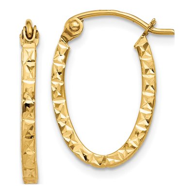 14K Yellow Gold Diamond-Cut Oval Hoop Earrings