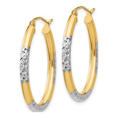 14K Yellow Gold 32mm Diamond-Cut Oval Hoop Earrings – view 2