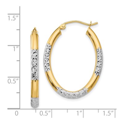 14K Yellow Gold 32mm Diamond-Cut Oval Hoop Earrings – view 4
