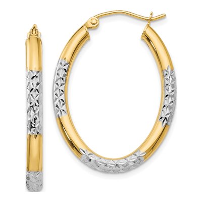 14K Yellow Gold 32mm Diamond-Cut Oval Hoop Earrings