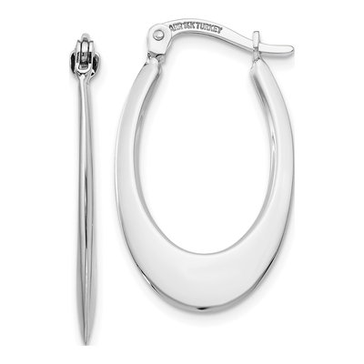 14K White Gold 26mm Tapered Oval Hoop Earrings