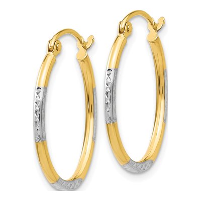 14K Yellow & Rhodium Diamond-Cut Oval Hoop Earrings – view 3
